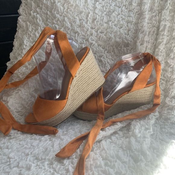 Huiyuzhi platform wedges, velvet, tie up, color camel brown, size 8.5 - Picture 3 of 13